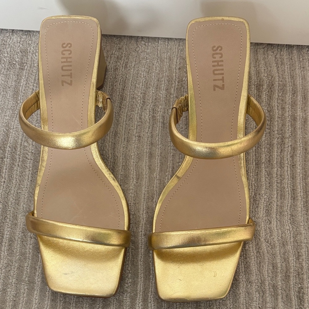 SCHUTZ Metallic Gold Heeled Sandals